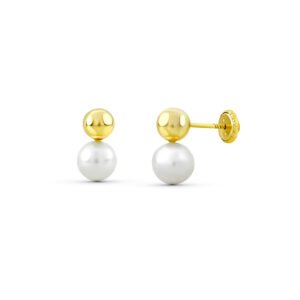 PENDIENTES PERLA Y BOLA ORO 18K