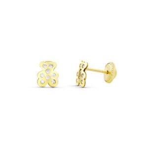 PENDIENTE OSITO MEDIANO CON CIRCONITAS ORO 18K