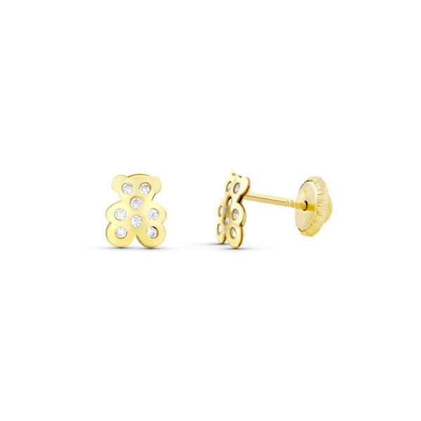 PENDIENTE OSITO MEDIANO CON CIRCONITAS ORO 18K