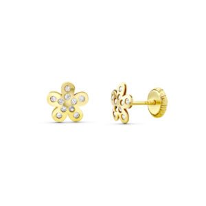 PENDIENTES FLOR MEDIANA CON CIRCONITAS ORO 18K
