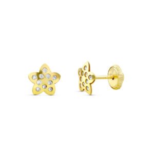 PENDIENTE ORO ESTRELLA  MEDIANA CON PIEDRAS ORO 18K