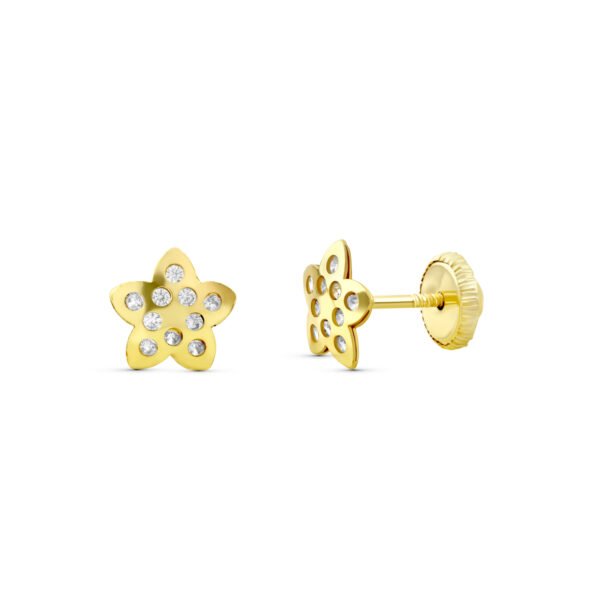 PENDIENTE ORO ESTRELLA  MEDIANA CON PIEDRAS ORO 18K
