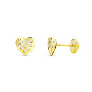 PENDIENTES CORAZON MEDIANO  CON CIRCONITAS ORO 18K
