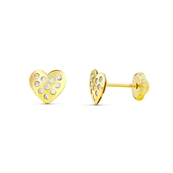 PENDIENTES CORAZON MEDIANO  CON CIRCONITAS ORO 18K