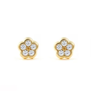 Pendientes flor con 5 microcirconitas oro de 9 kilates