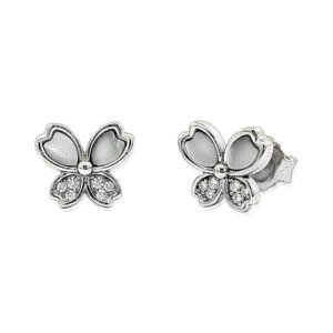 Pendientes plata mariposa con circonitas y nacar
