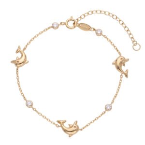Pulsera delfines y circonitas oro 9 kilates