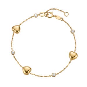 Pulsera corazones y circonitas oro 9kilates
