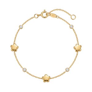Pulsera flores y circonitas oro 9 kilates