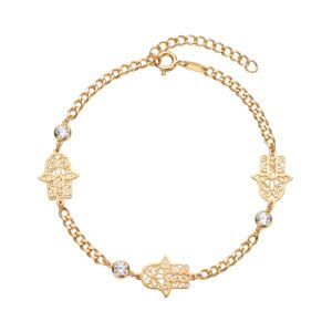 Pulsera manos de Fatima y circonitas oro 9 kilates