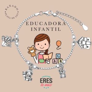 Pulsera de la educadora infantil en metal bañado en plata fina