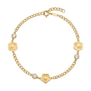 Pulsera flores y circonitas oro 9kilates