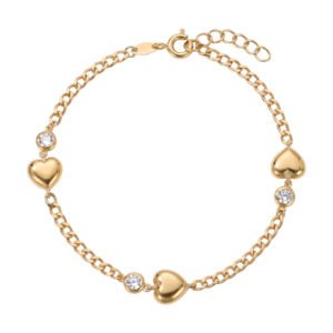 Pulsera corazones y circonitas oro 9 kilates