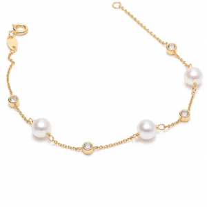 Pulsera perlas y circontas oro 18k