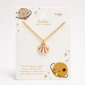 Collar concha acero chapado en oro