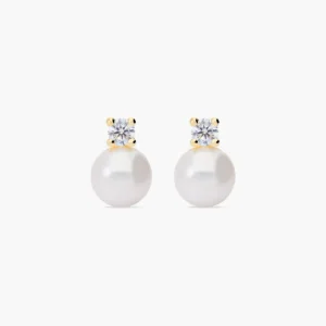 Pendientes perla con circonita oro 9kilates
