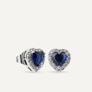Pendientes corazón piedra azul y circonitas
