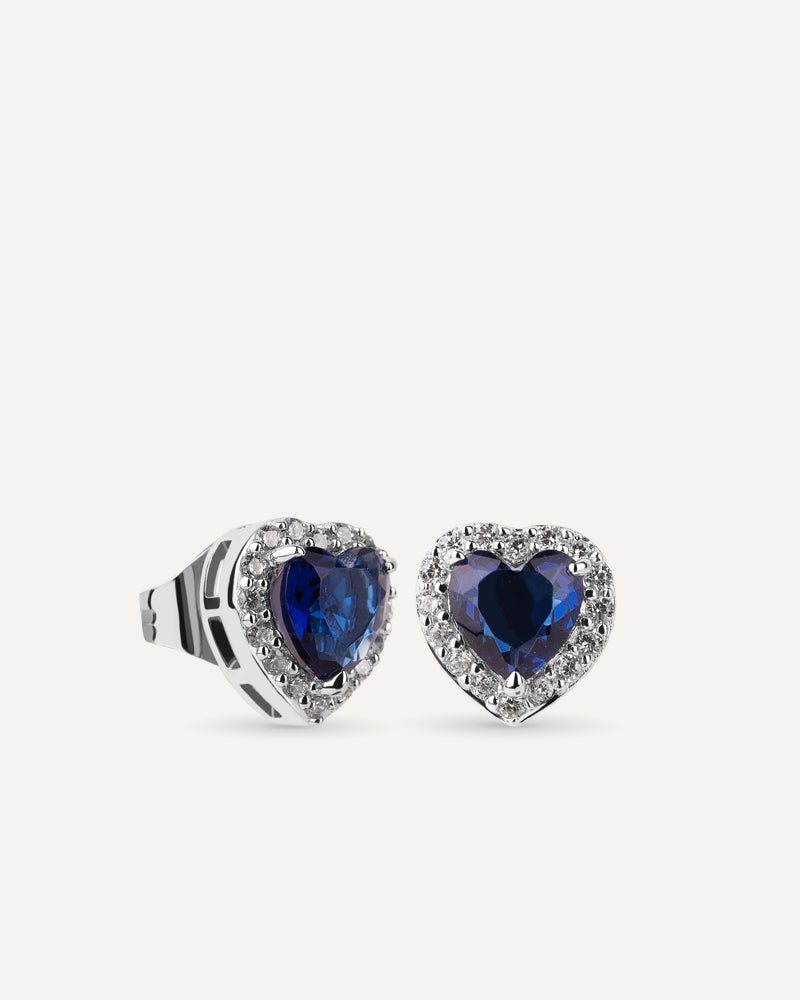 Pendientes corazón piedra azul y circonitas